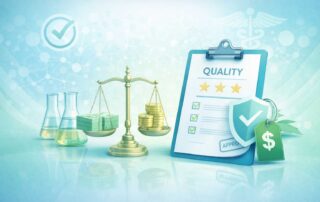 Educational illustration showing the relationship between CBD pricing, quality standards, and laboratory testing